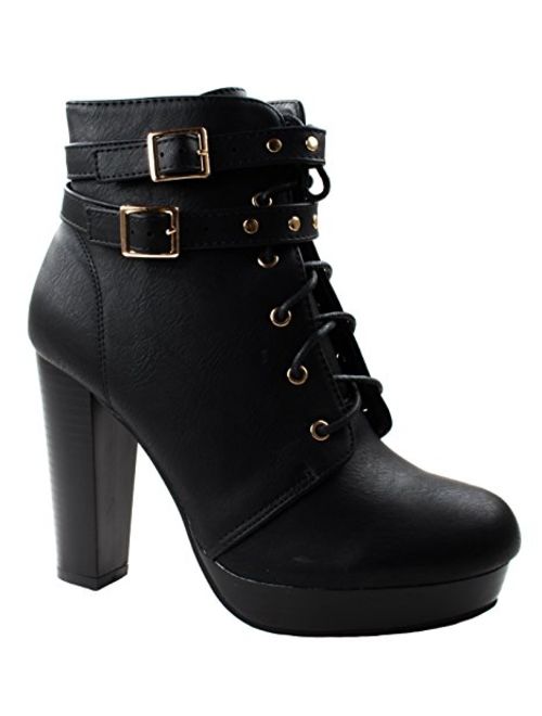 TOP Moda Women's Cici-1 High Heel Lace Up Ankle Boots Platform Booties with Studs