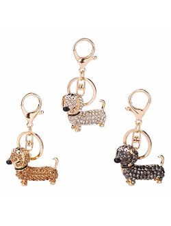 GOOTRADES Set of 3 Bling Dog Dachshund Keychain Handbag Pendant Car Decor Key Ring