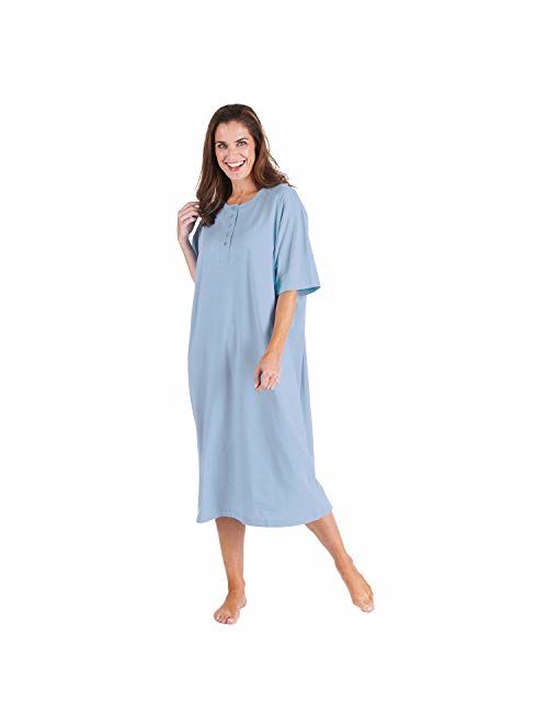 CATALOG CLASSICS Women's 2-Pack Long Henley Nightshirts - Pajama Sleep Shirt Set, Missy