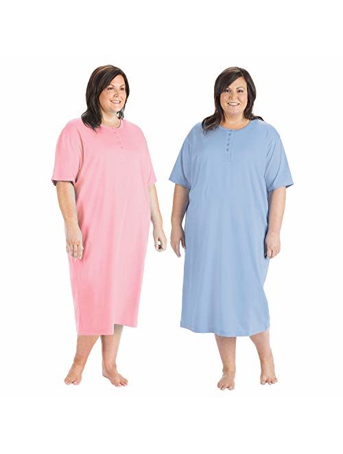 CATALOG CLASSICS Women's 2-Pack Long Henley Nightshirts - Pajama Sleep Shirt Set, Missy