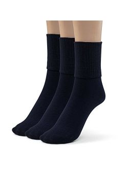 Silky Toes 3 or 6 Pk Women's Turn Cuff Bamboo Casual Socks Triple Roll Dress Crew Socks