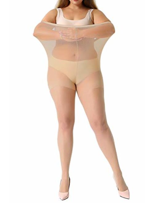 MANZI Women's 2 Pairs Control Top Pantyhose High Waist Plus Size Tights Ultra-Soft