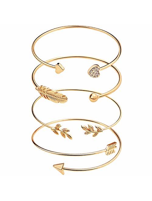 Suyi Women's Bangle Bracelet Set Open Adjustable Cuff Bracelet Wire Stackable Wrap Jewelry