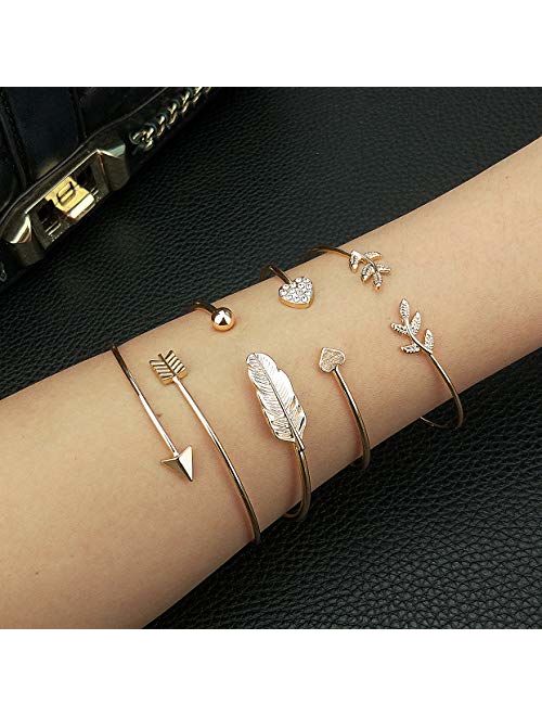 Suyi Women's Bangle Bracelet Set Open Adjustable Cuff Bracelet Wire Stackable Wrap Jewelry