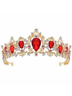 Frcolor Tiara Crown for Women, Rhinestone Queen Crowns Wedding Tiara Crowns Headband (Red)