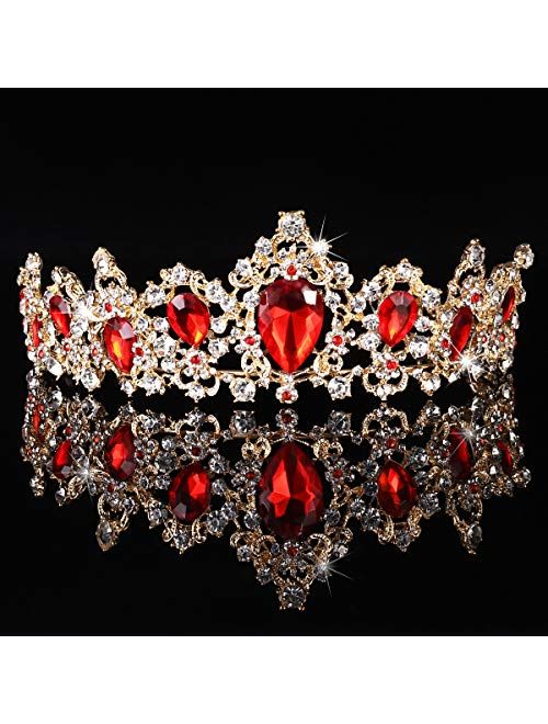 Frcolor Tiara Crown for Women, Rhinestone Queen Crowns Wedding Tiara Crowns Headband (Red)
