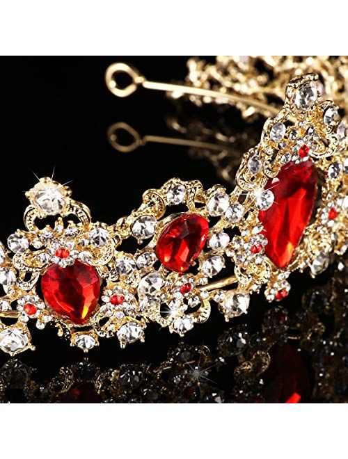 Frcolor Tiara Crown for Women, Rhinestone Queen Crowns Wedding Tiara Crowns Headband (Red)