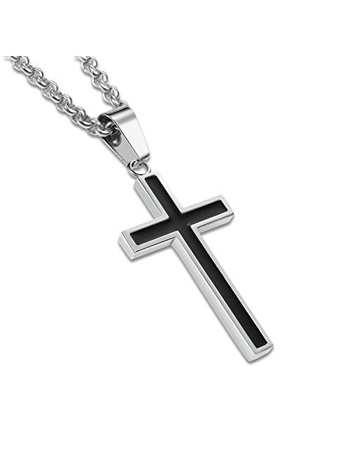 Honeystore Unisex Titanium Steel Rolo Chain Crucifix Cross Pendant Easter Prayer Necklace