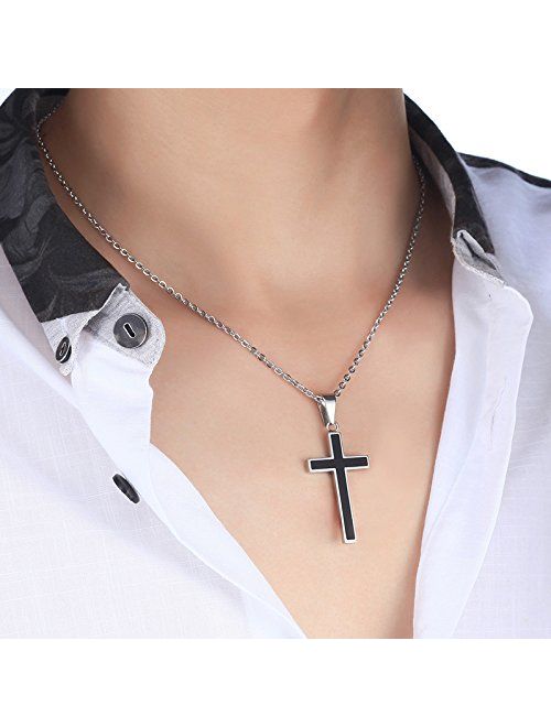 Honeystore Unisex Titanium Steel Rolo Chain Crucifix Cross Pendant Easter Prayer Necklace
