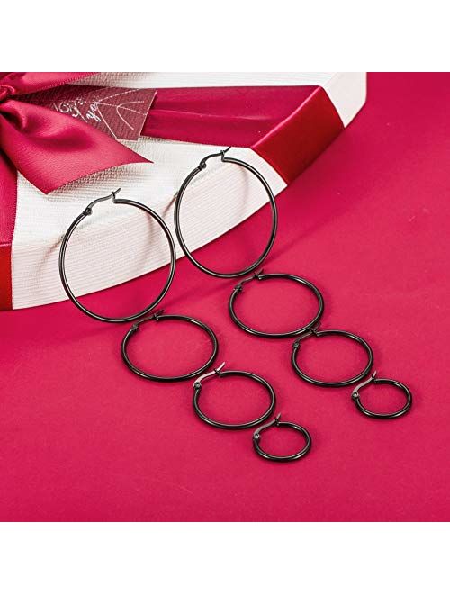 HooAMI 4 Pairs Stainless Steel Hoop Earrings Set for Women Girls Medium Hoop Earirings 20mm-45mm