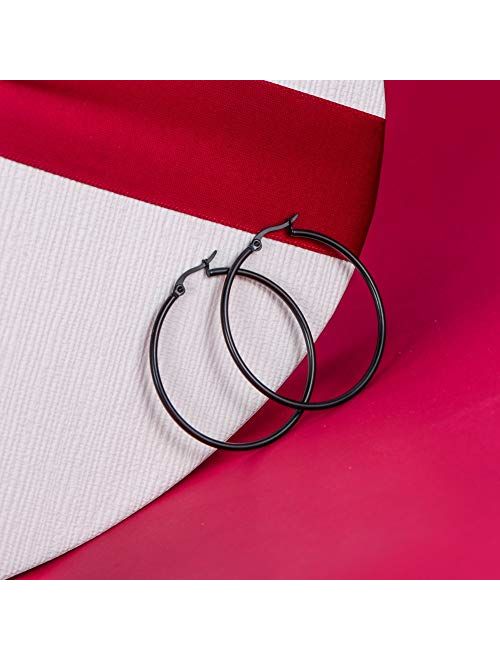 HooAMI 4 Pairs Stainless Steel Hoop Earrings Set for Women Girls Medium Hoop Earirings 20mm-45mm