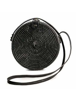 Rattan Bags for Women - Handmade Wicker Woven Purse Handbag Circle Boho Bag Bali