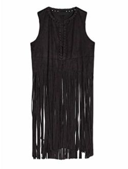 PERSUNWomen'sFringeVestFauxSuedeOpenFrontSleevelessVestCardigan 70S Hippie Clothes
