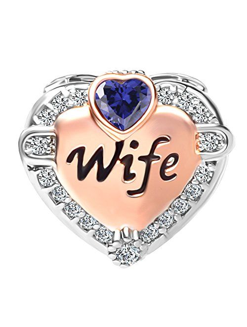 CharmSStory Rose Gold Wife Heart Love Charms Beads for Bracelets & Necklaces