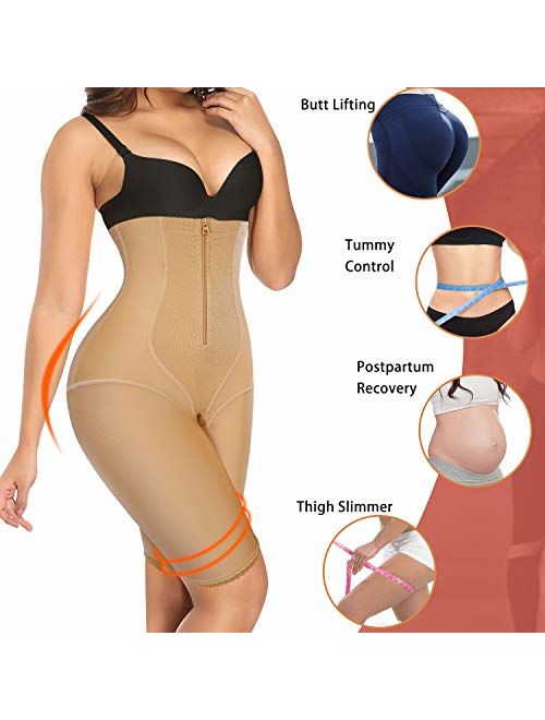 Nebility Women Waist Trainer Shapewear Zipper & Hook Body Shaper Shorts High Waist Butt Lifter Comfort Thigh Slimmer