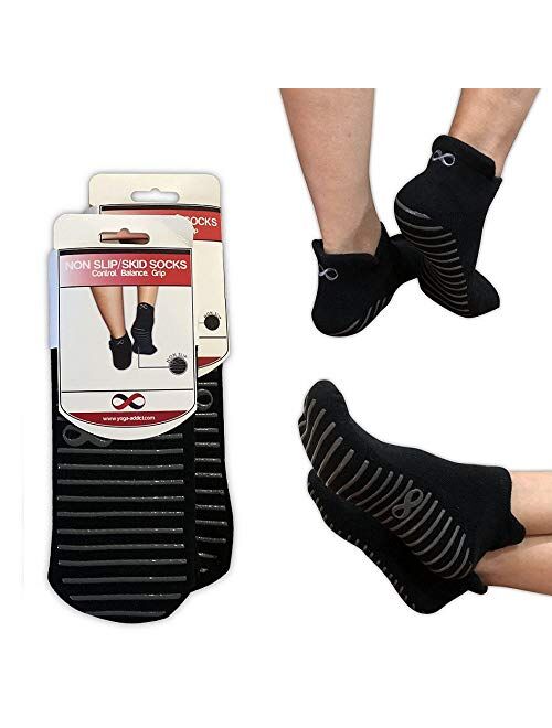 YogaAddict Non Slip Skid Socks with Grips, for Hospital Rehab, Traveling, Yoga, Pilates, Barre, Martial Arts, Trampoline, Fitness, Home Use, 1 & 2 Pairs Set, Women, Men, 