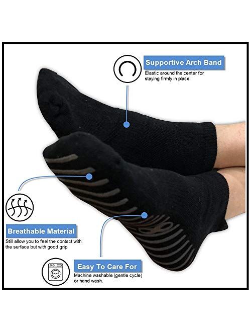 YogaAddict Non Slip Skid Socks with Grips, for Hospital Rehab, Traveling, Yoga, Pilates, Barre, Martial Arts, Trampoline, Fitness, Home Use, 1 & 2 Pairs Set, Women, Men, 