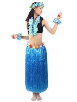 5pcs/ Set Women's Hawaiian Luau Elastic Grass Hula Skirt 80cm