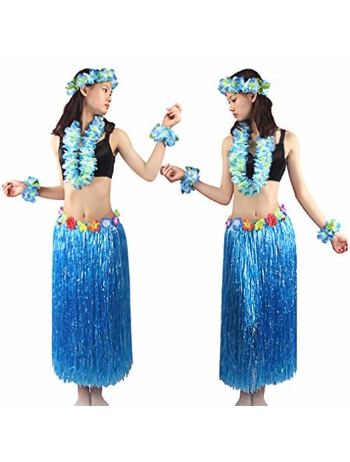 5pcs/ Set Women's Hawaiian Luau Elastic Grass Hula Skirt 80cm