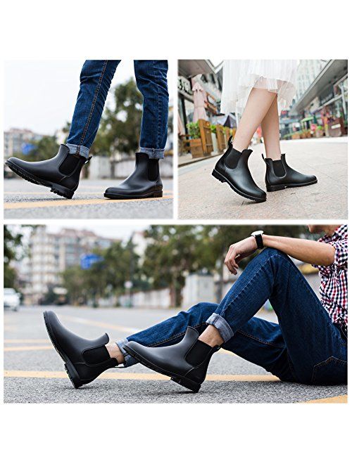 Colorxy Women's Ankle Rain Boots Fashion Elastic Chelsea Booties Anti Slip Waterproof Slip On Short Rain Booties