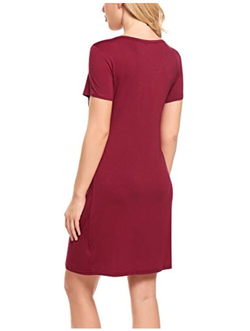 Hotouch Women's Nursing Nightgown for Breastfeeding Short Sleeve Hospital Gown Dress Sleepwear S-XXL