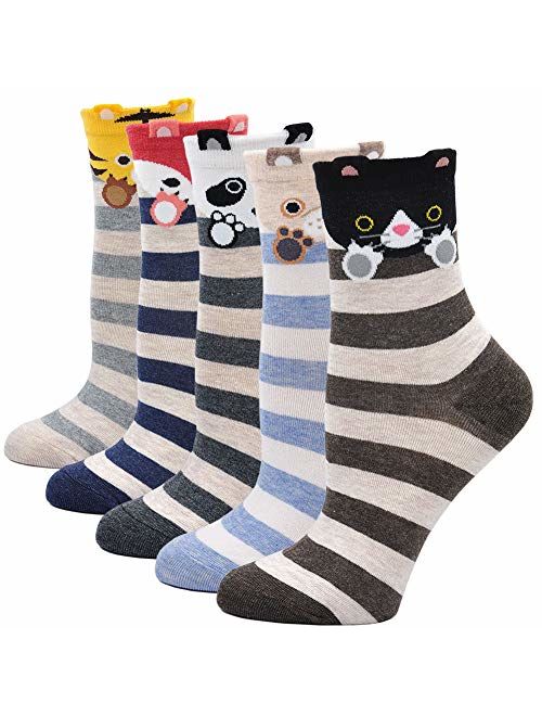 Ladies/Womens Cute Dog Casual Cotton Crew Socks Animal Printed Novelty Liner Socks