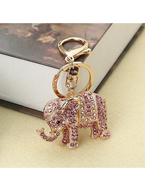 Whitelotous Popular Inlaid Color Cast Elephant Keychain - Rhinestone Purse Bag Buckle - Crystal Key Chain - Ladies Bag Pendant