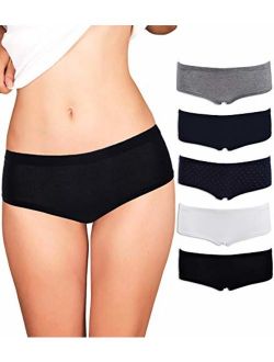 Emprella Womens Boyshort Panties (5-Pack) Seamless, Breathable Cotton Underwear | Colors & Patterns Vary