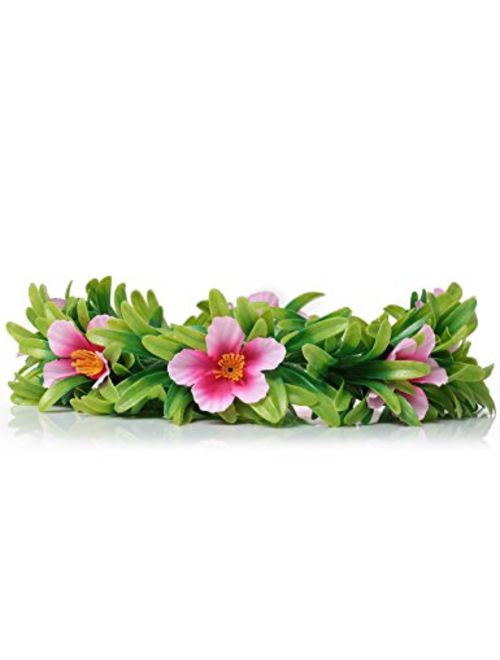 MUABABY Girls Necklace with Hawaii Flowers Garland Garland (Necklace with Headband for Girl)