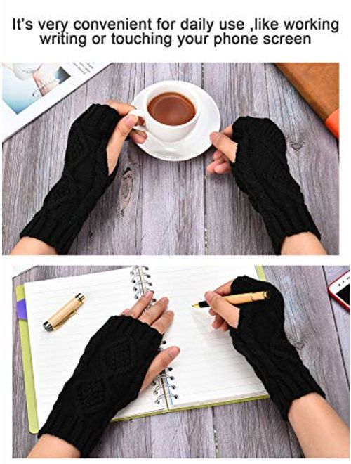 Tatuo 4 Pairs Women's Crochet Fingerless Gloves Knit Arm Warmers Sleeves Rhombus Gloves Thumb Hole Mittens