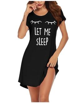 Night Shirt Women's Print Sleepwear Cute Short Sleeve Sleep Shirts Cotton Nightgown Soft Nightwear S-XXL