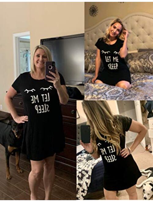 Hotouch Night Shirt Women's Print Sleepwear Cute Short Sleeve Sleep Shirts Cotton Nightgown Soft Nightwear S-XXL