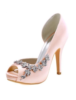 ElegantPark Wedding Shoes for Bride High Heel Platform Bridal Shoes Rhinestones Wedding Heels for Women Pumps Satin Evening Party Prom Dress Shoes