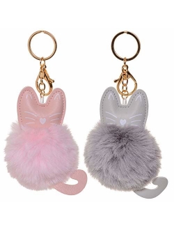 Dreams and Whispers Faux Fur Ball Pom Pom Key Chain Ring for Women Girls Bag Pendant