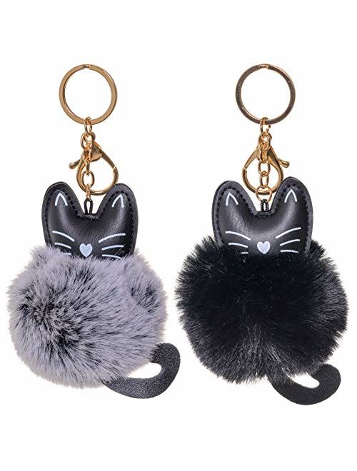 Dreams and Whispers Faux Fur Ball Pom Pom Key Chain Ring for Women Girls Bag Pendant
