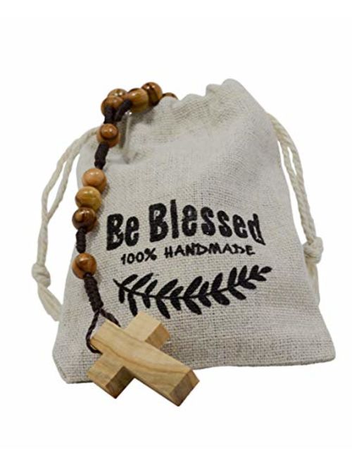 Most Original Gifts Authentic Wooden Catholic Rosary Beads Necklace from Bethlehem in Natural Cotton Rosary Pouch