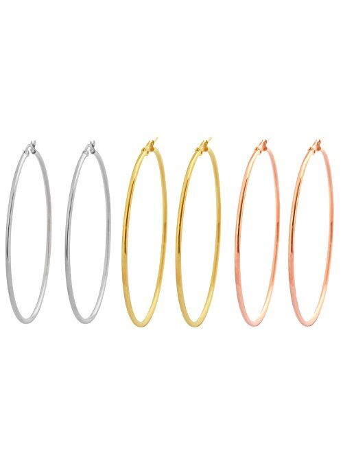 Edforce Stainless Steel Rounded Hoops Earrings (20mm-60mm Diameter)