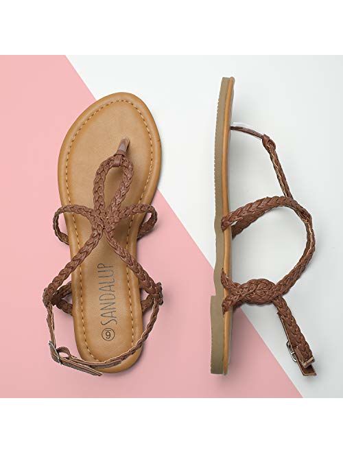SANDALUP Women's Braided Strap Thong Flat Sandals