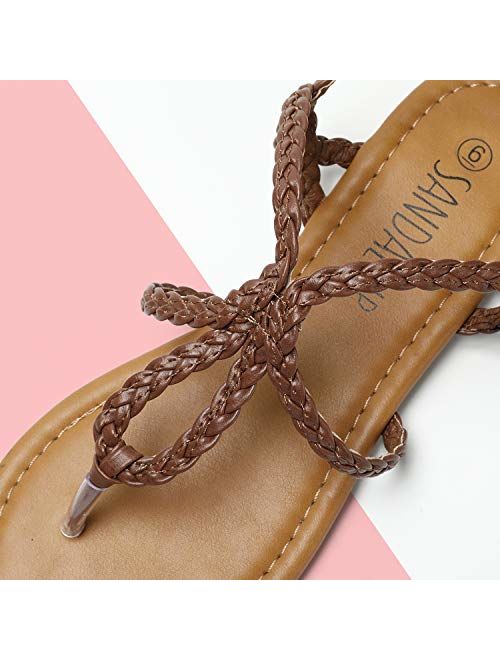 SANDALUP Women's Braided Strap Thong Flat Sandals
