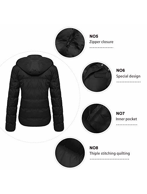 Wantdo Women's Thick Winter Coat Quilted Warm Puffer Jacket with Removable Hood