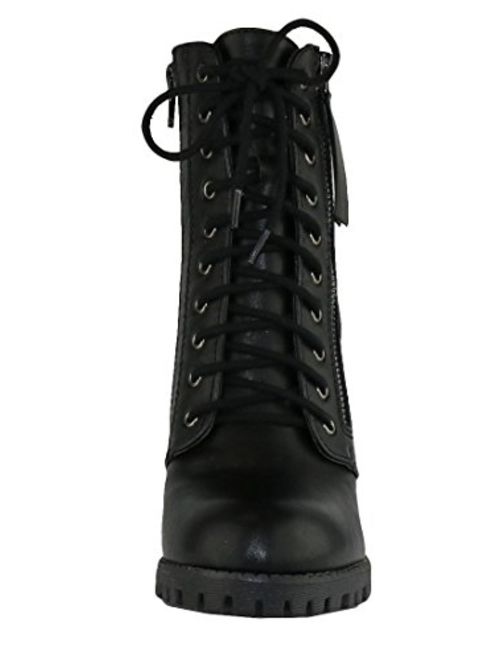 Cambridge Select Women's Closed Round Toe Lace-Up Chunky Heel Moto Combat Boot