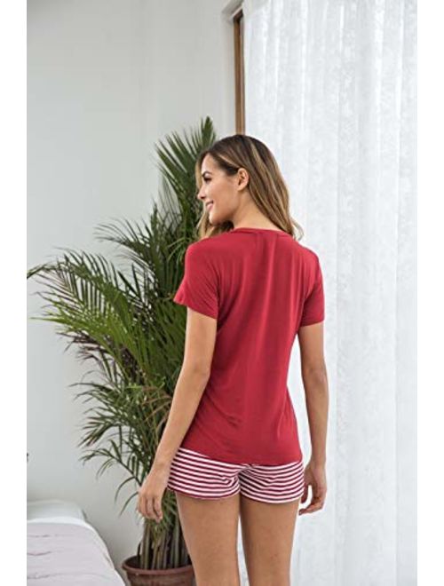 Hotouch Womens Pajamas Short Sets V-Neck Short Sleeve Shorts Sleepwear Pj Sets