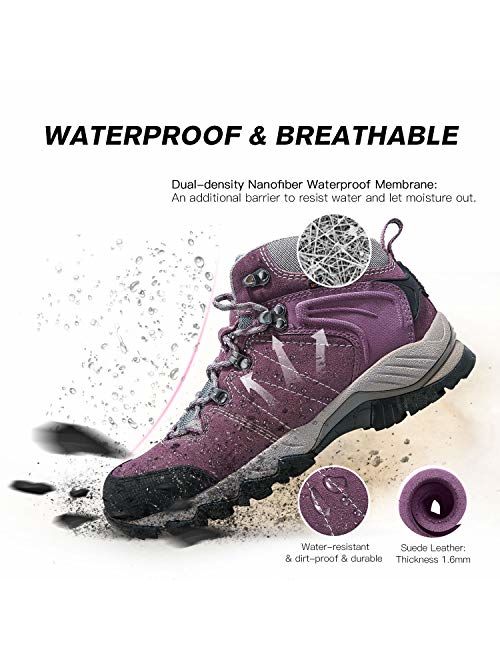 Clorts Women's Hiking Boots Waterproof Suede Leather Lightweight Hiking Shoes Outdoor Backpacking Trekking Trail