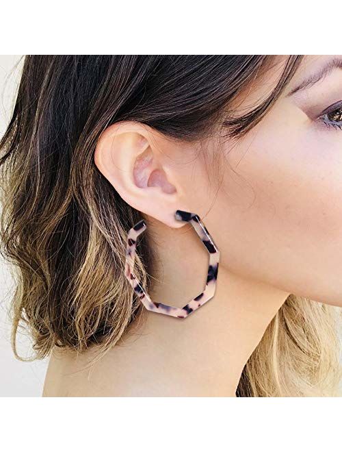 S925 Resin Acetate Tortoise Shell Hoop Drop Dangle Mottled Acrylic Earrings Fashion Jewelry for Women Girls Mother's Day Gifts
