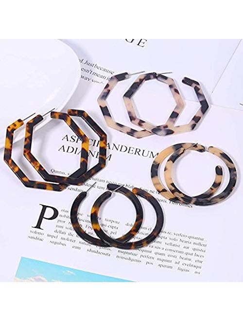 S925 Resin Acetate Tortoise Shell Hoop Drop Dangle Mottled Acrylic Earrings Fashion Jewelry for Women Girls Mother's Day Gifts