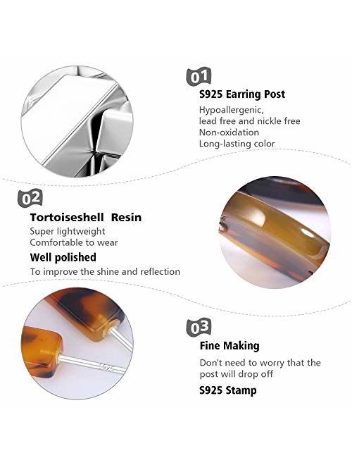 S925 Resin Acetate Tortoise Shell Hoop Drop Dangle Mottled Acrylic Earrings Fashion Jewelry for Women Girls Mother's Day Gifts