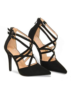 MVE Shoes Women's Pointed Criss Cross Strappy Pumps - Fashion Party High Heel Pumps