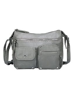 Medium Crossbody Shoulder Bag for Women, Ultra Soft Washed Vegan Leather, H1800
