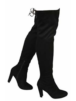 Wild Diva Women's Over The Knee Boot - Sexy Over The Knee High Pullon Boot - Trendy Low Block Heel Shoe - Comfortable Boot -(Wide Calf FIT & Regular FIT)