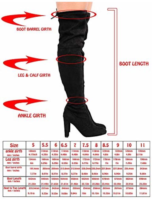 Wild Diva Women's Over The Knee Boot - Sexy Over The Knee High Pullon Boot - Trendy Low Block Heel Shoe - Comfortable Boot -(Wide Calf FIT & Regular FIT)